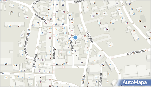 Wadowice, Krakowska, 8, mapa Wadowice