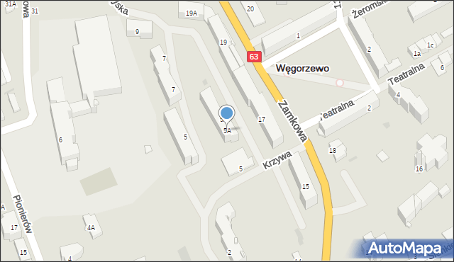 Węgorzewo, Krzywa, 5A, mapa Węgorzewo