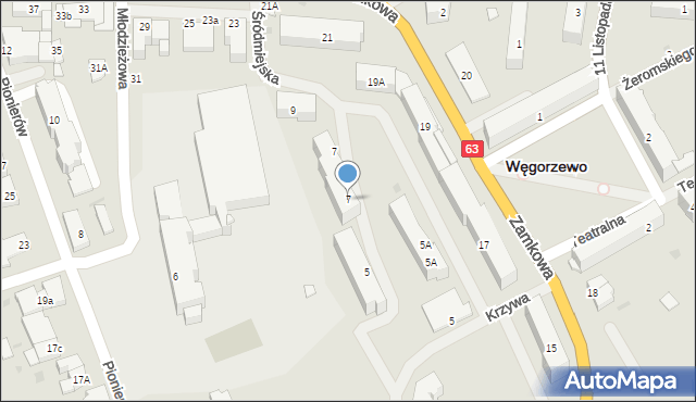 Węgorzewo, Krzywa, 7, mapa Węgorzewo