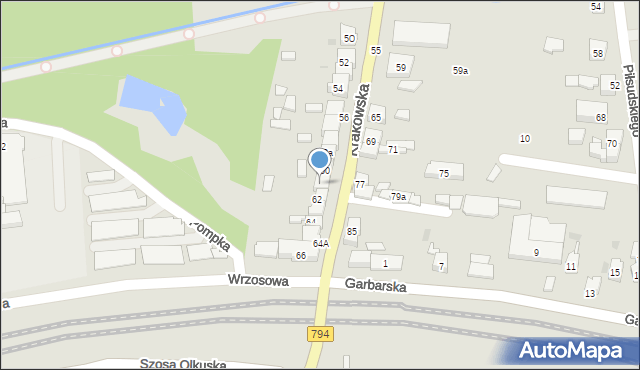 Wolbrom, Krakowska, 60a, mapa Wolbrom