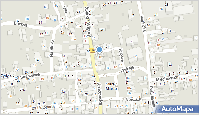 Wolbrom, Krzywa, 11B, mapa Wolbrom