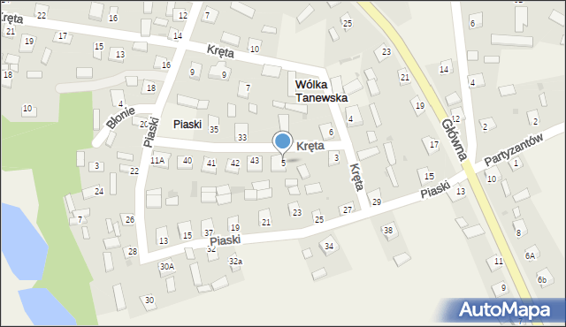 Wólka Tanewska, Kręta, 5, mapa Wólka Tanewska