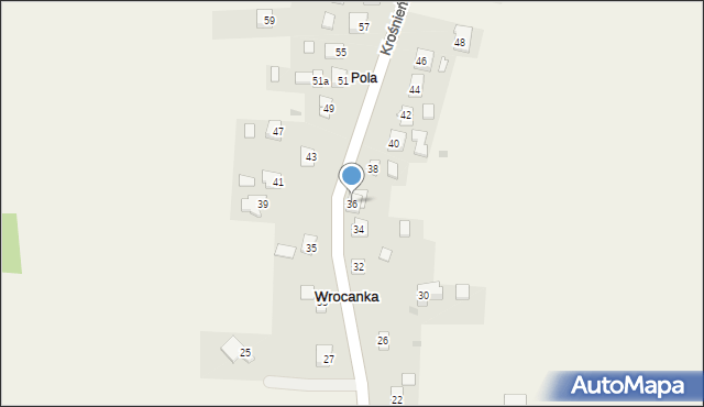 Wrocanka, Krośnieńska, 36, mapa Wrocanka