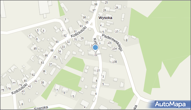 Wysoka, Krótka, 11, mapa Wysoka