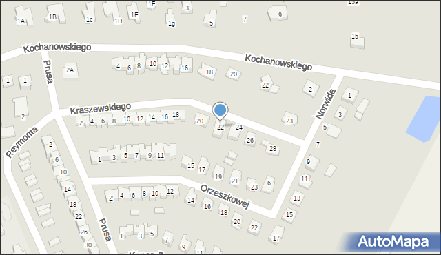 Wysokie Mazowieckie, Kraszewskiego, 22, mapa Wysokie Mazowieckie