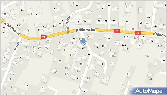 Zabierzów, Krzyżowa, 20, mapa Zabierzów