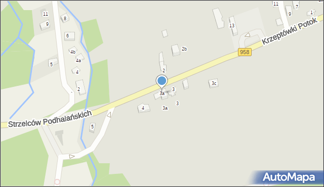 Zakopane, Krzeptówki Potok, 3a, mapa Zakopanego