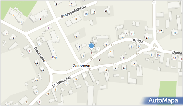 Zakrzewo, Krótka, 1, mapa Zakrzewo