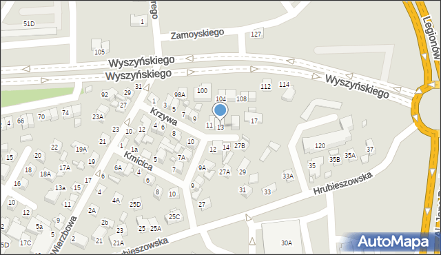 Zamość, Krzywa, 13, mapa Zamościa