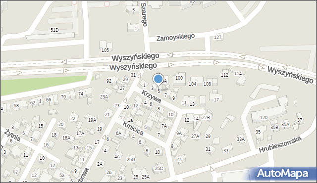 Zamość, Krzywa, 5, mapa Zamościa