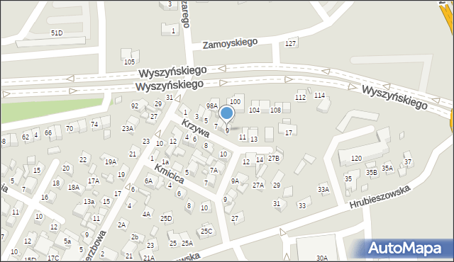 Zamość, Krzywa, 9, mapa Zamościa