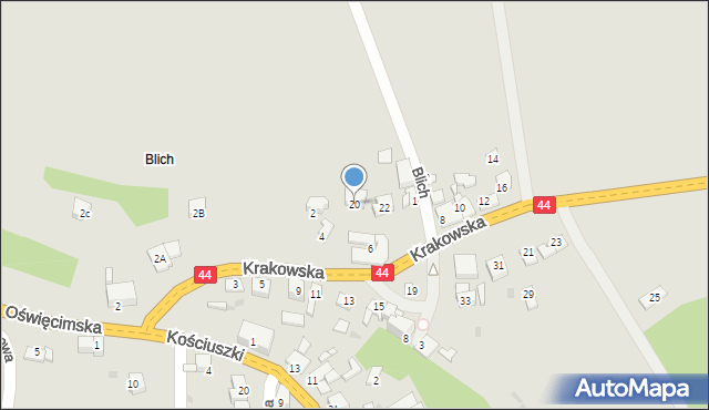 Zator, Krakowska, 20, mapa Zator
