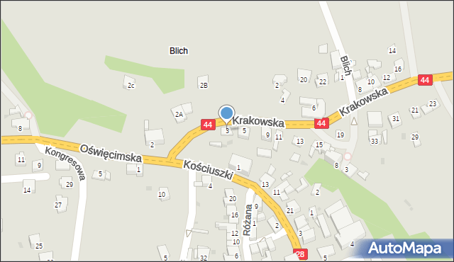 Zator, Krakowska, 3, mapa Zator