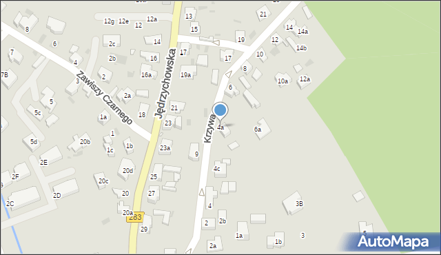 Zielona Góra, Krzywa, 4a, mapa Zielona Góra