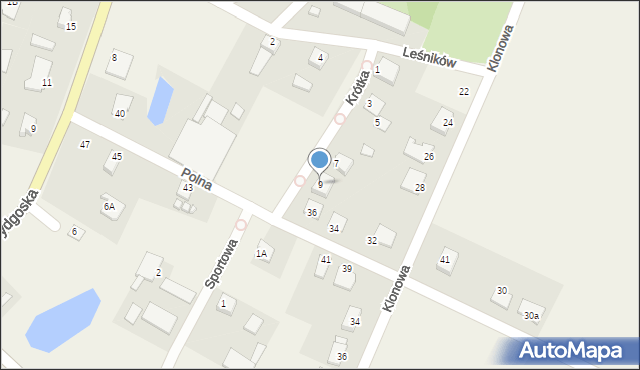 Żołędowo, Krótka, 9, mapa Żołędowo