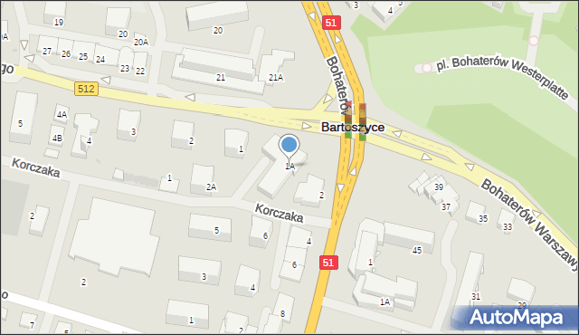 Bartoszyce, Księcia Józefa Poniatowskiego, 1A, mapa Bartoszyce