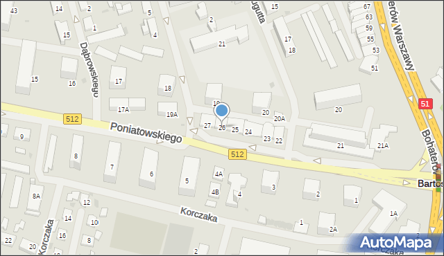 Bartoszyce, Księcia Józefa Poniatowskiego, 26, mapa Bartoszyce