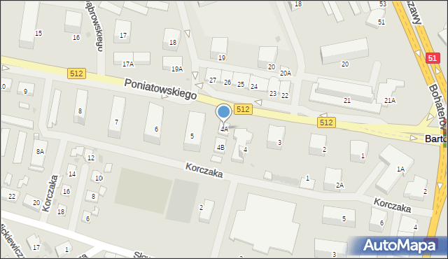 Bartoszyce, Księcia Józefa Poniatowskiego, 4A, mapa Bartoszyce