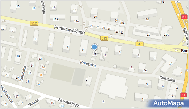 Bartoszyce, Księcia Józefa Poniatowskiego, 4B, mapa Bartoszyce