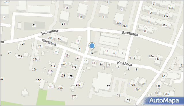 Katowice, Książęca, 14, mapa Katowic