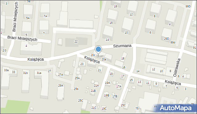 Katowice, Książęca, 20b, mapa Katowic