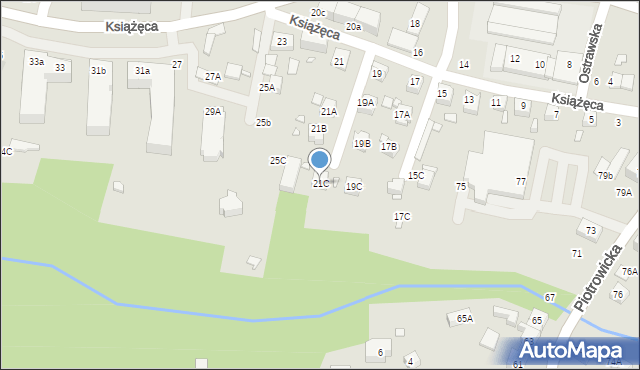 Katowice, Książęca, 21C, mapa Katowic