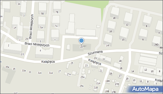 Katowice, Książęca, 22, mapa Katowic