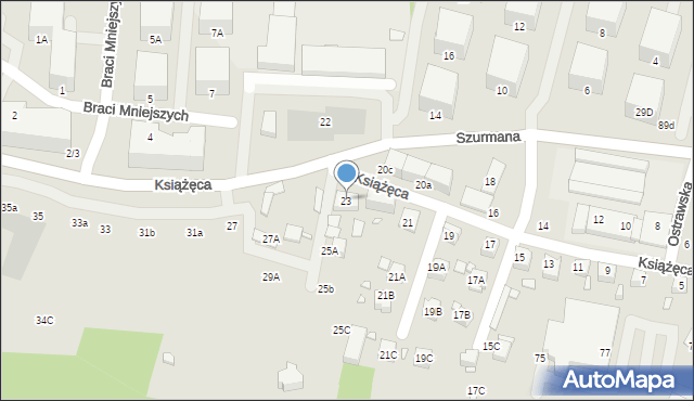 Katowice, Książęca, 23, mapa Katowic