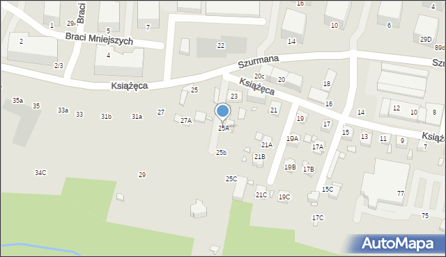 Katowice, Książęca, 25A, mapa Katowic
