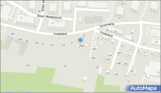 Katowice, Książęca, 27A, mapa Katowic