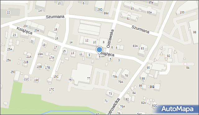 Katowice, Książęca, 7, mapa Katowic