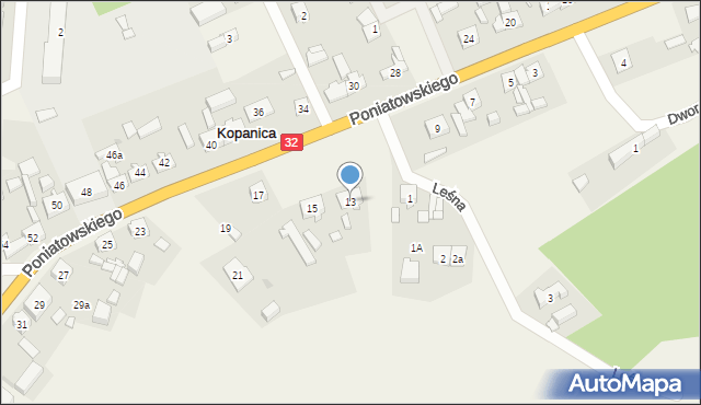 Kopanica, Księcia Józefa Poniatowskiego, 13, mapa Kopanica