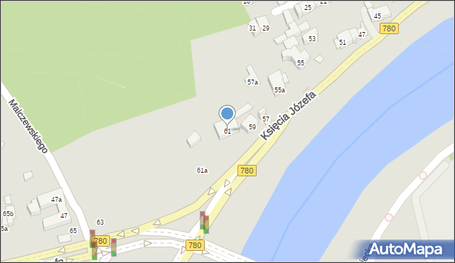 Kraków, Księcia Józefa, 61, mapa Krakowa