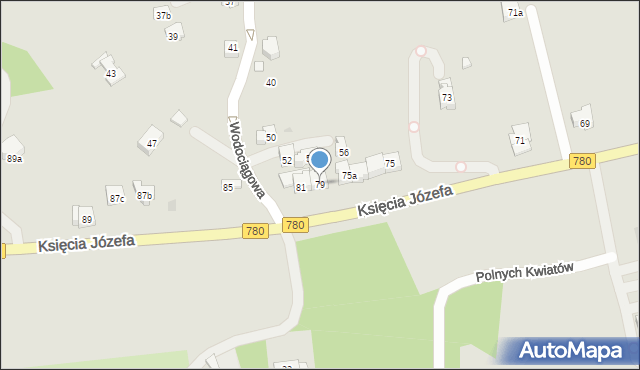 Kraków, Księcia Józefa, 79, mapa Krakowa