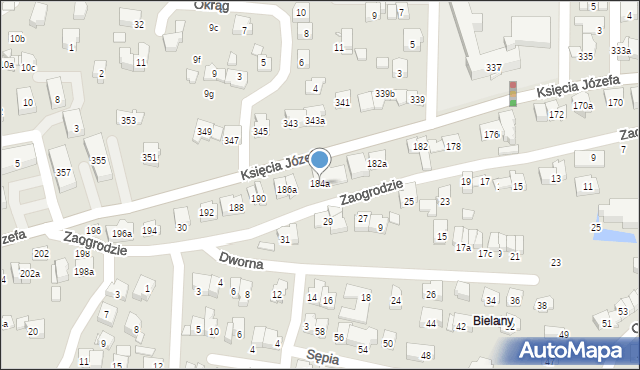 Kraków, Księcia Józefa, 184a, mapa Krakowa