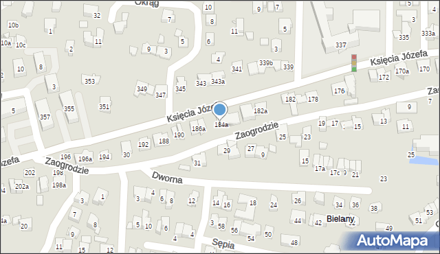 Kraków, Księcia Józefa, 186, mapa Krakowa