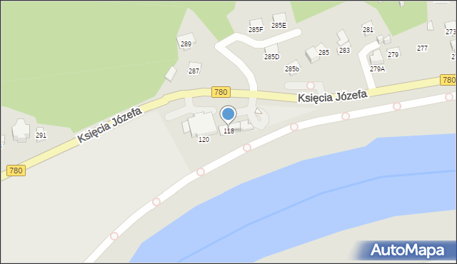 Kraków, Księcia Józefa, 118, mapa Krakowa