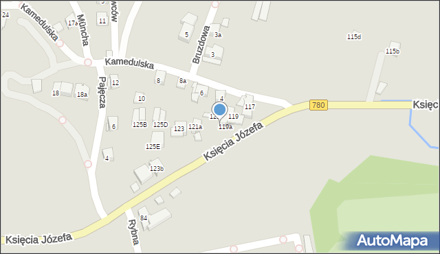 Kraków, Księcia Józefa, 119b, mapa Krakowa