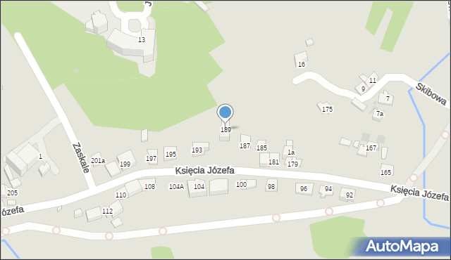 Kraków, Księcia Józefa, 189, mapa Krakowa