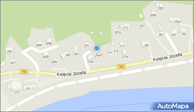 Kraków, Księcia Józefa, 279, mapa Krakowa