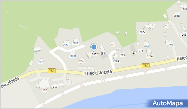 Kraków, Księcia Józefa, 285, mapa Krakowa