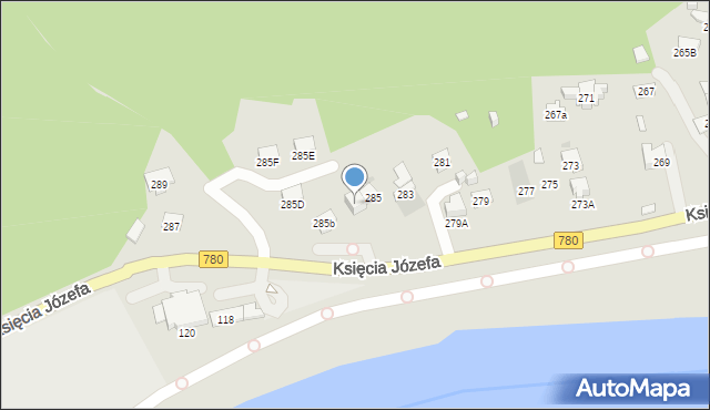 Kraków, Księcia Józefa, 285a, mapa Krakowa