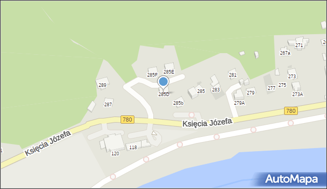 Kraków, Księcia Józefa, 285D, mapa Krakowa