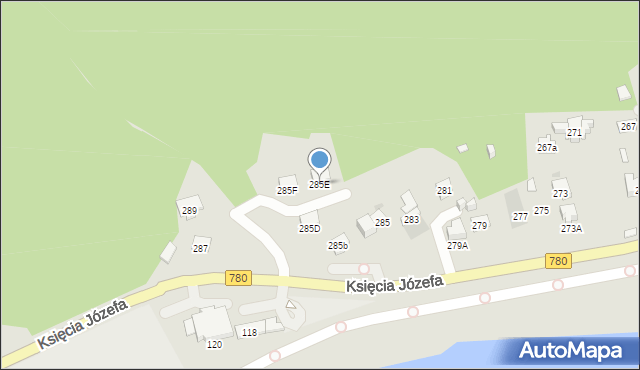 Kraków, Księcia Józefa, 285E, mapa Krakowa