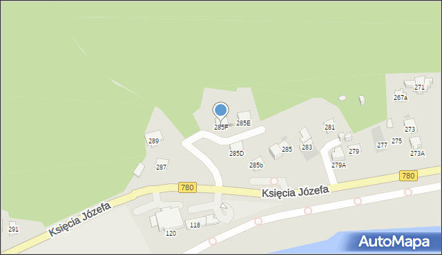 Kraków, Księcia Józefa, 285F, mapa Krakowa