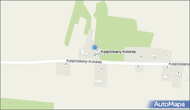 Księżostany-Kolonia, Księżostany-Kolonia, 12, mapa Księżostany-Kolonia