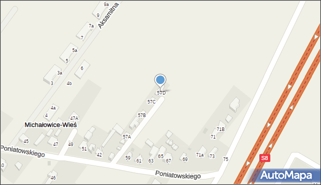 Michałowice-Wieś, Księcia Józefa Poniatowskiego, 57D, mapa Michałowice-Wieś