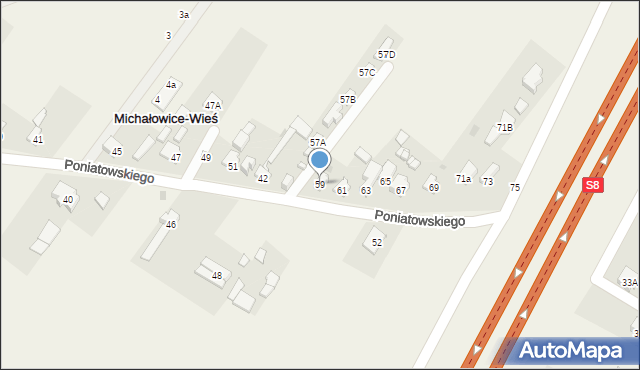 Michałowice-Wieś, Księcia Józefa Poniatowskiego, 59, mapa Michałowice-Wieś