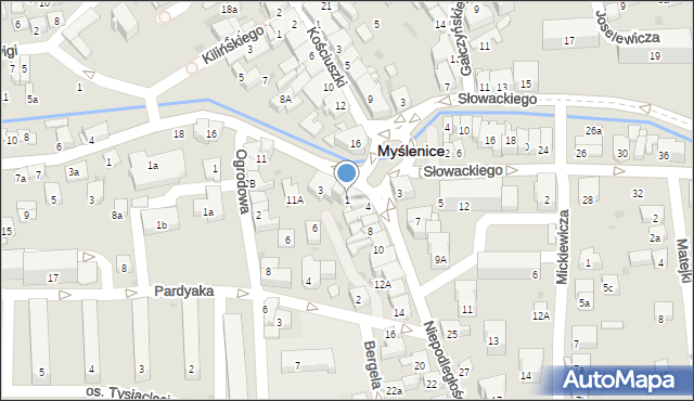 Myślenice, Księcia Józefa Poniatowskiego, 1, mapa Myślenice