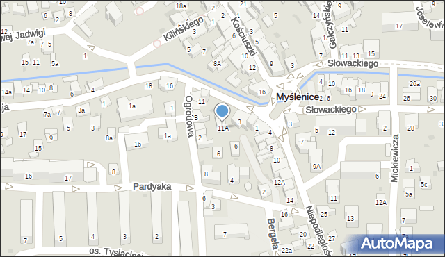 Myślenice, Księcia Józefa Poniatowskiego, 11A, mapa Myślenice
